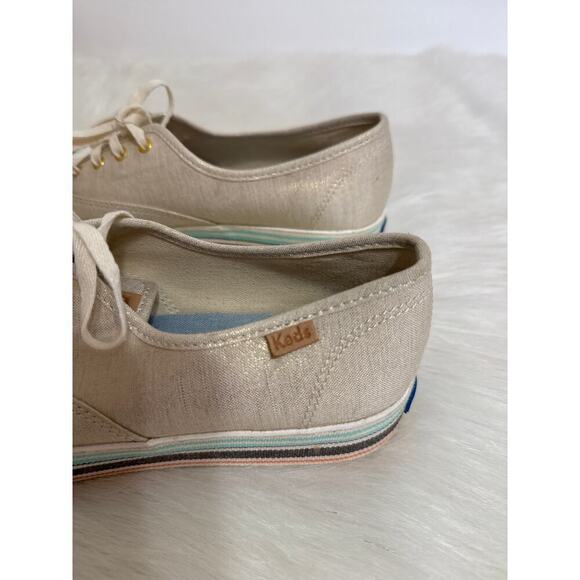 Keds Foxing Triple Stripes Teal Brown Orange Brushed Metallic Gold Sneakers - Picture 6 of 9
